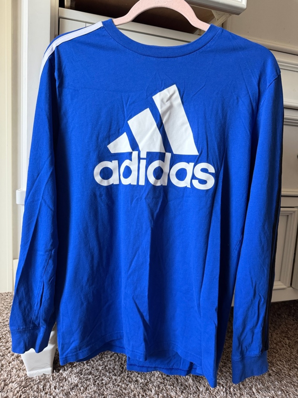 adidas Blue Long-Sleeve Logo Tee with White adidas Marking